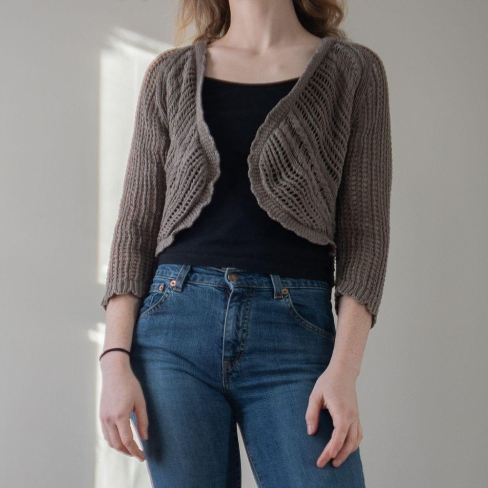 Gray Knit Round Bolero Whimsy Goth Rocker Indie Cottage Crochet Cardigan Sweater